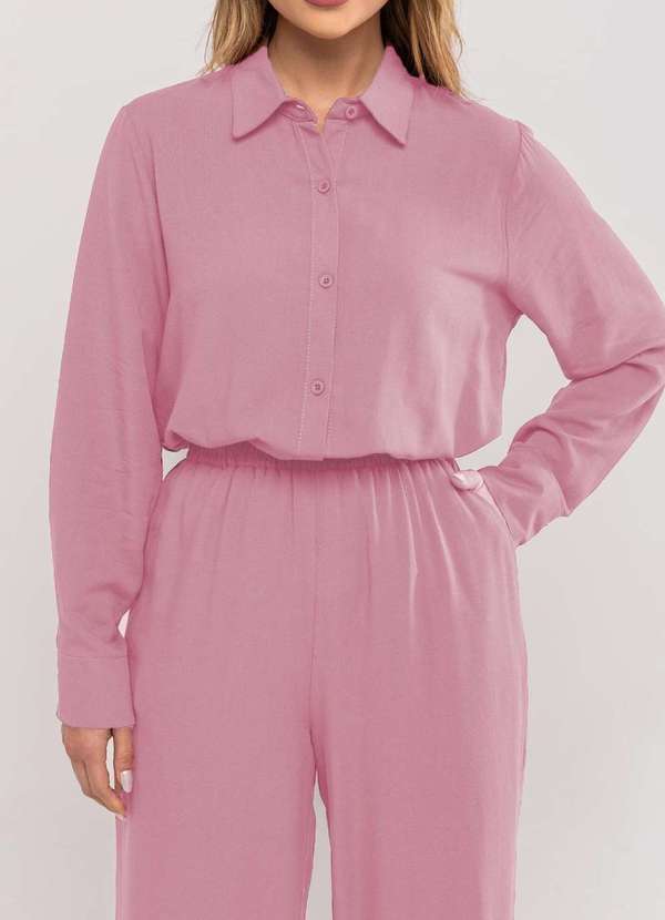 Salvatore Fashion - Conjunto de Linho com Camisa e Calça Pantalona Rosa 2