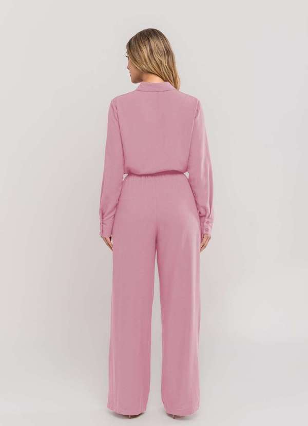 Salvatore Fashion - Conjunto de Linho com Camisa e Calça Pantalona Rosa 3