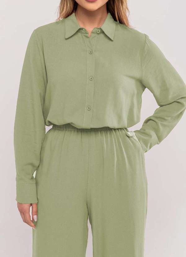 Salvatore Fashion - Conjunto de Linho com Camisa e Calça Pantalona Verde