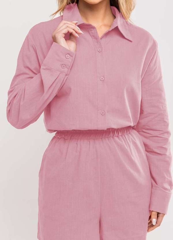 Salvatore Fashion - Conjunto Feminino de Camisa e Short em Algodão Rosa 2