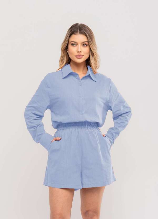 Salvatore Fashion - Conjunto Feminino de Camisa e Short em Algodão Azul 2