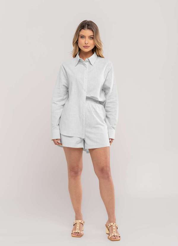Salvatore Fashion - Conjunto Feminino de Camisa e Short em Algodão Branco