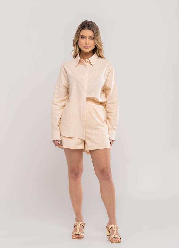 Salvatore Fashion - Conjunto Feminino de Camisa e Short em Algodão Bege