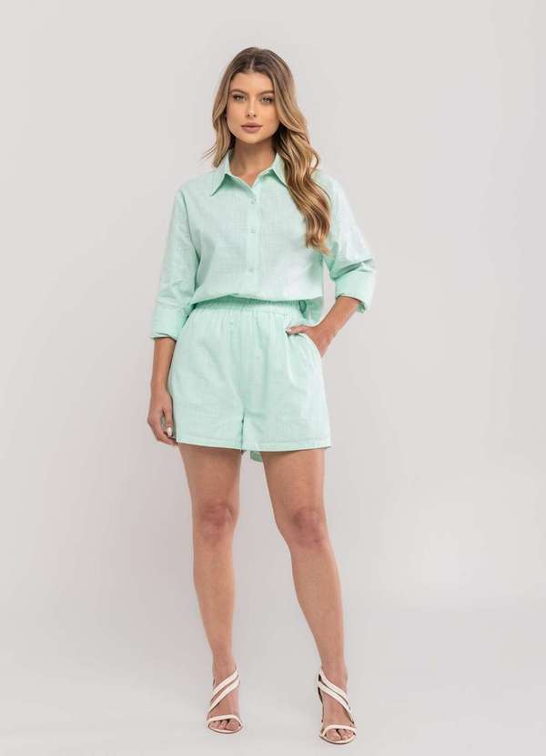 Salvatore Fashion - Conjunto Feminino de Camisa e Short em Algodão Verde