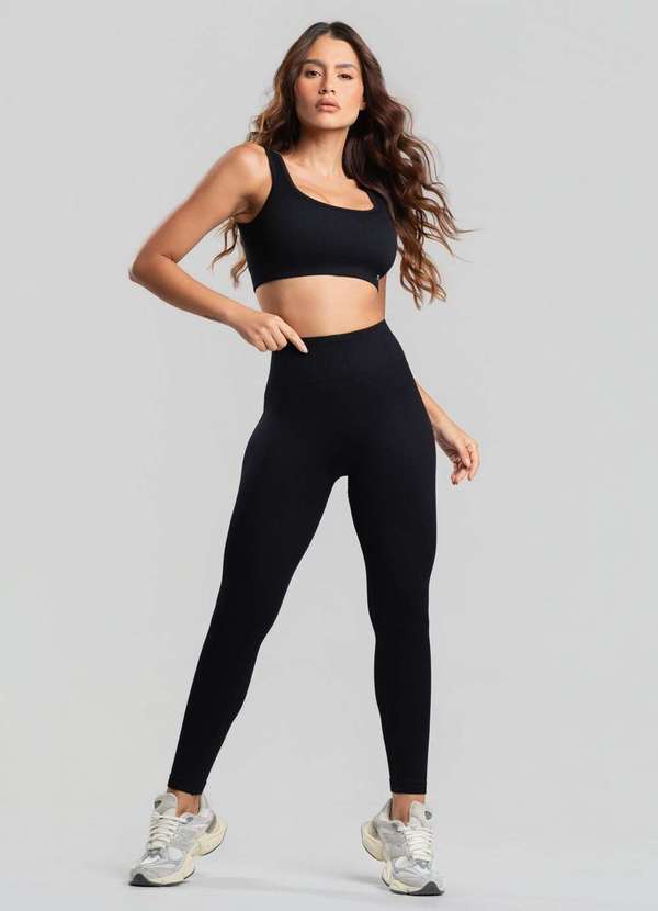 Salvatore Fashion - Conjunto Fitness Calça e Top sem Costura Preto 2