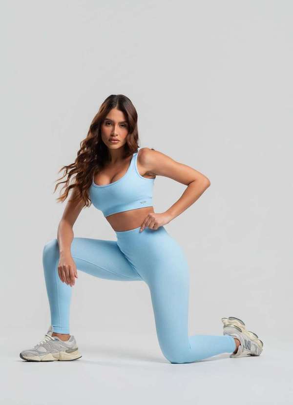 Salvatore Fashion - Conjunto Fitness Calça e Top sem Costura Azul