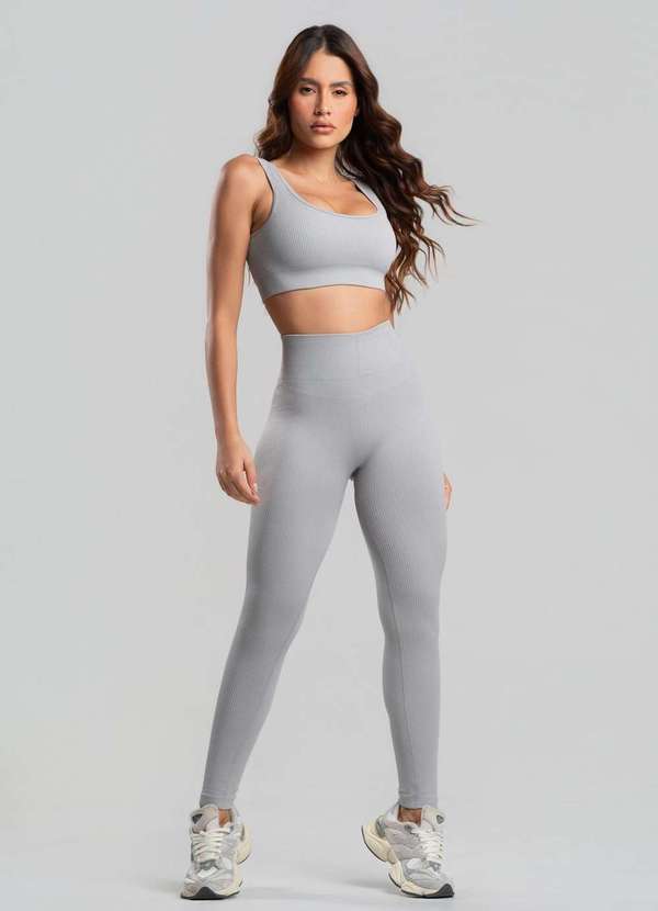 Salvatore Fashion - Conjunto Fitness Calça e Top sem Costura Cinza 2
