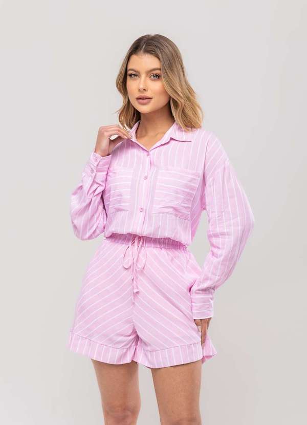 Salvatore Fashion - Conjunto Listrado com Camisa Manga Longa e Short Rosa 2