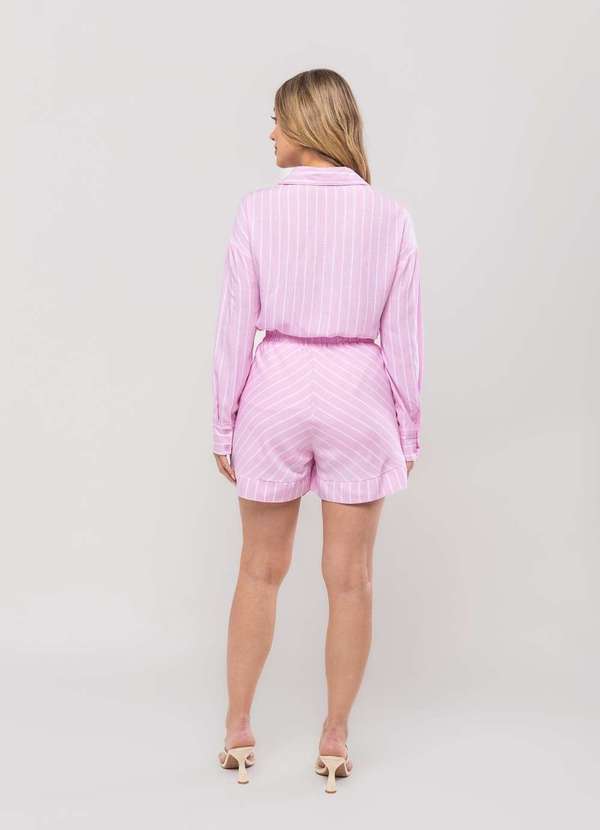 Salvatore Fashion - Conjunto Listrado com Camisa Manga Longa e Short Rosa 3