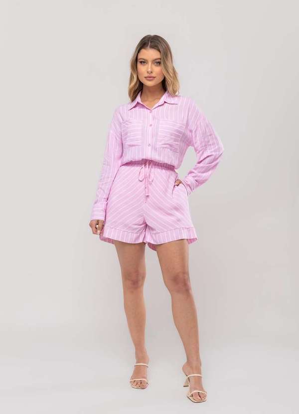Salvatore Fashion - Conjunto Listrado com Camisa Manga Longa e Short Rosa 5