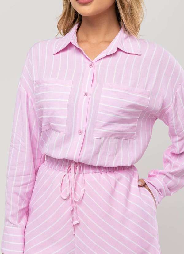 Salvatore Fashion - Conjunto Listrado com Camisa Manga Longa e Short Rosa 6