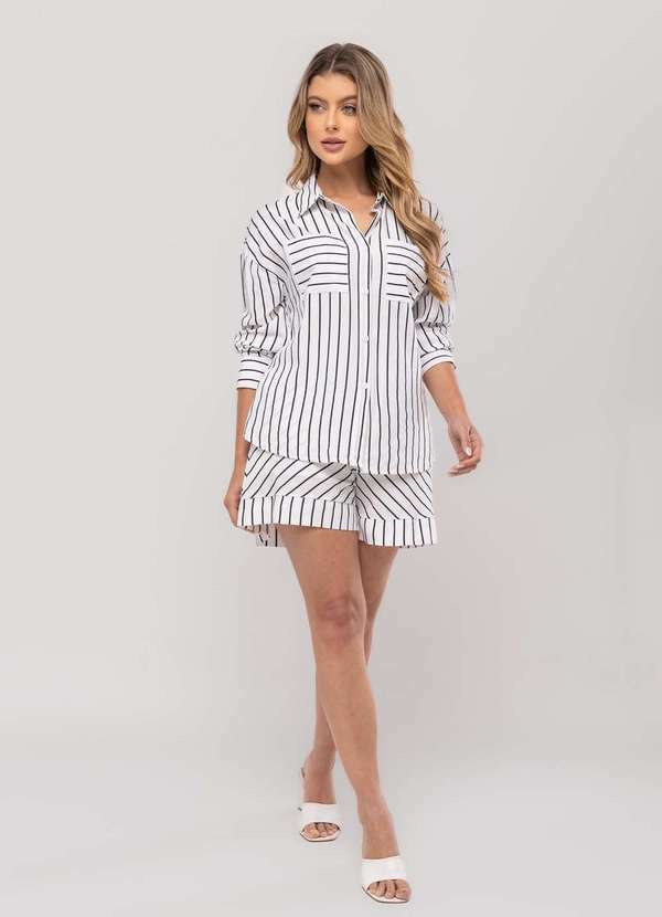 Salvatore Fashion - Conjunto Listrado com Camisa Manga Longa e Short Branco