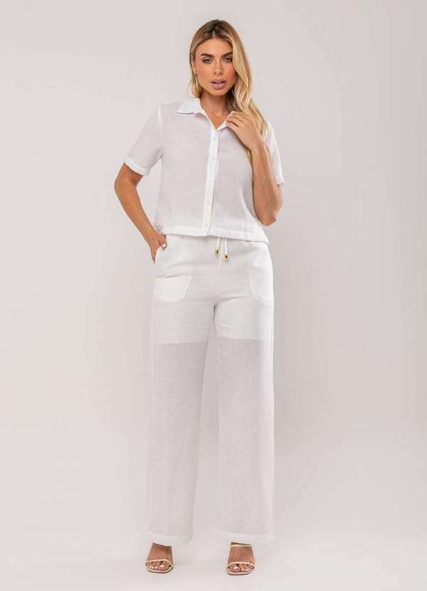 Salvatore Fashion - Conjuto Camisa Manga Curta e Calça Pantalona Branco