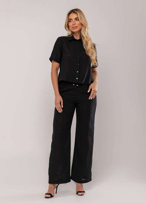 Salvatore Fashion - Conjuto Camisa Manga Curta e Calça Pantalona Preto