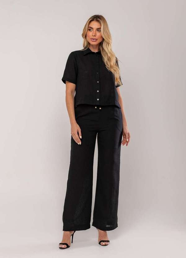 Salvatore Fashion - Conjuto Camisa Manga Curta e Calça Pantalona Preto 2