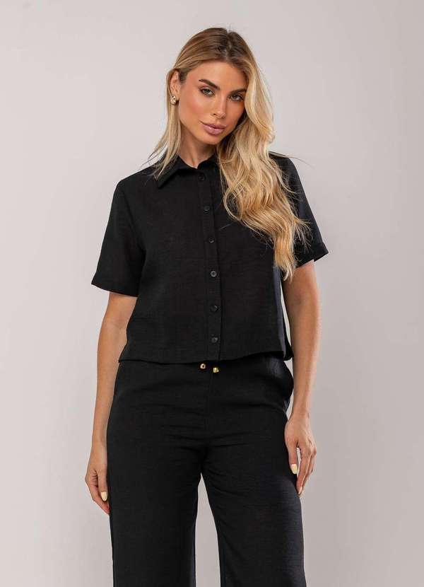 Salvatore Fashion - Conjuto Camisa Manga Curta e Calça Pantalona Preto 5