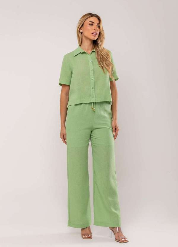 Salvatore Fashion - Conjuto Camisa Manga Curta e Calça Pantalona Verde 2