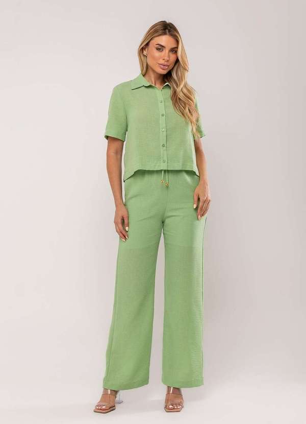 Salvatore Fashion - Conjuto Camisa Manga Curta e Calça Pantalona Verde 4