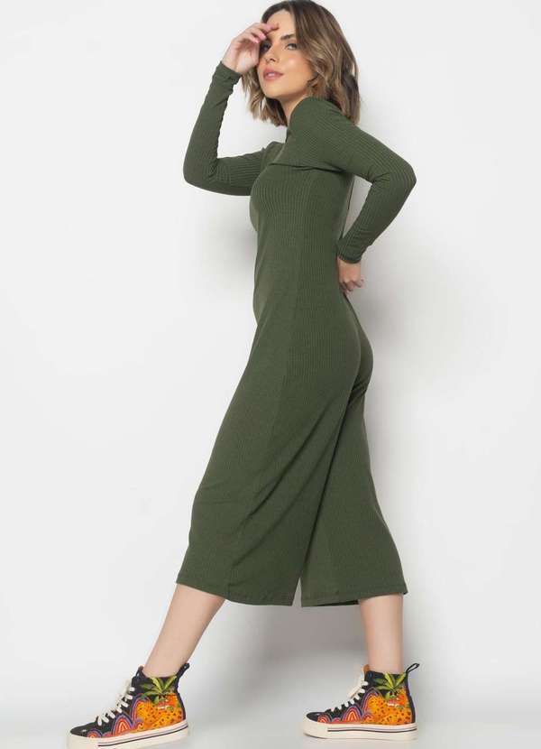 Salvatore Fashion - Macacão Manga Longa  Pantacourt Canelado  Fashion Verde 2