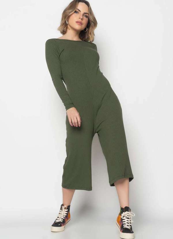 Salvatore Fashion - Macacão Manga Longa  Pantacourt Canelado  Fashion Verde 3