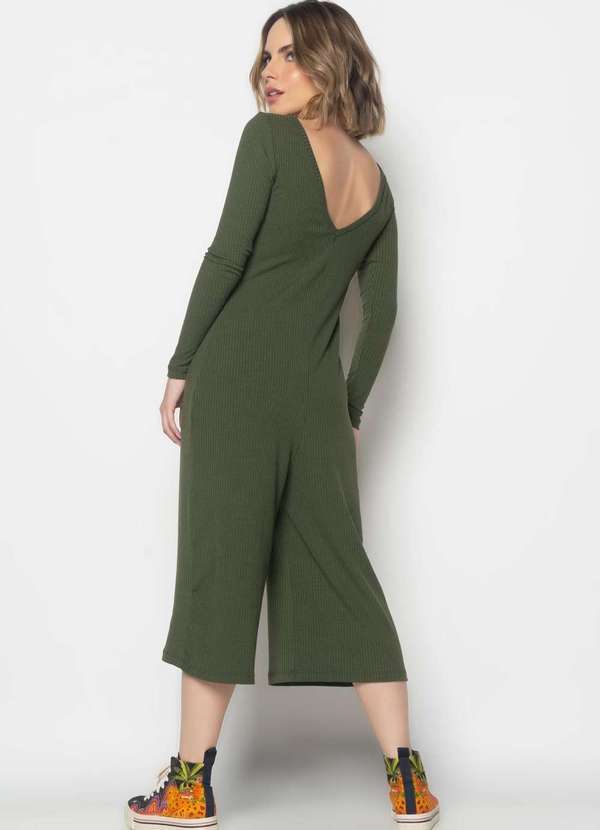 Salvatore Fashion - Macacão Manga Longa  Pantacourt Canelado  Fashion Verde 4