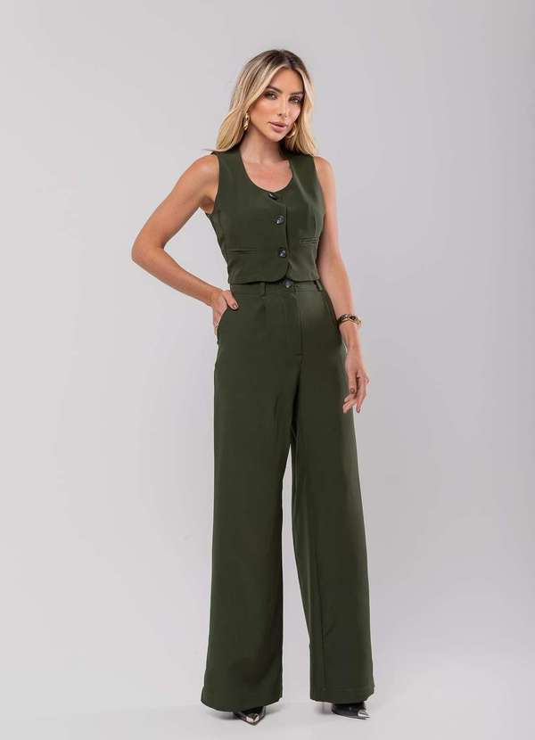 Salvatore Fashion - Conjunto Feminino Alfaiataria Colete Cropped Fashion Verde