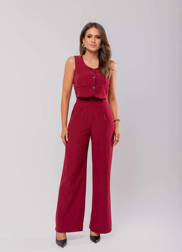 Salvatore Fashion - Conjunto Feminino Alfaiataria Colete Cropped Fashion Vermelho