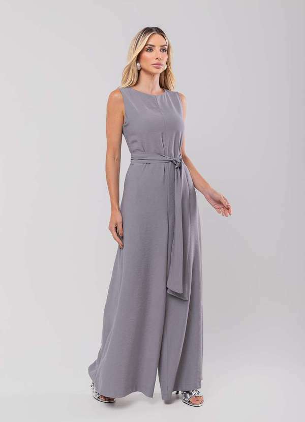 Salvatore Fashion - Macacão Regata Feminino Alfaiataria Pantalona Fashion Cinza