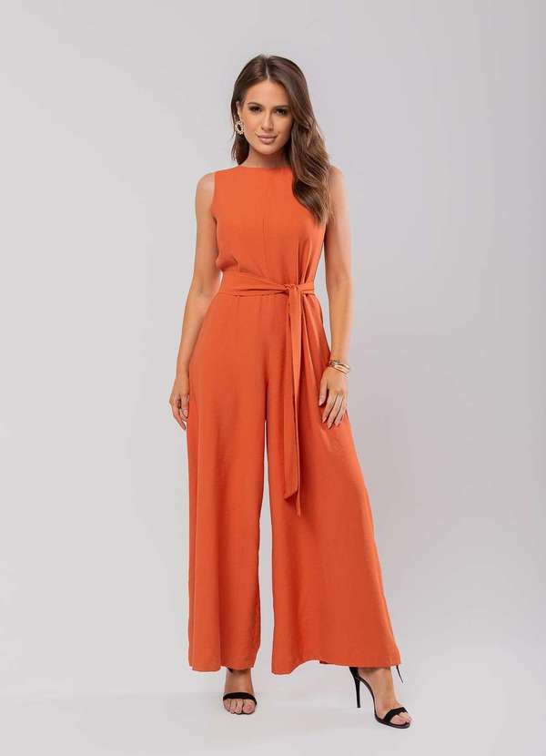Salvatore Fashion - Macacão Regata Feminino Alfaiataria Pantalona Fashion Laranja