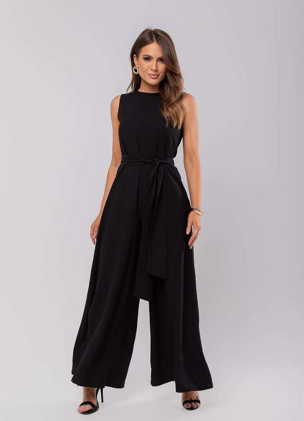 Salvatore Fashion - Macacão Regata Feminino Alfaiataria Pantalona Fashion Preto 2