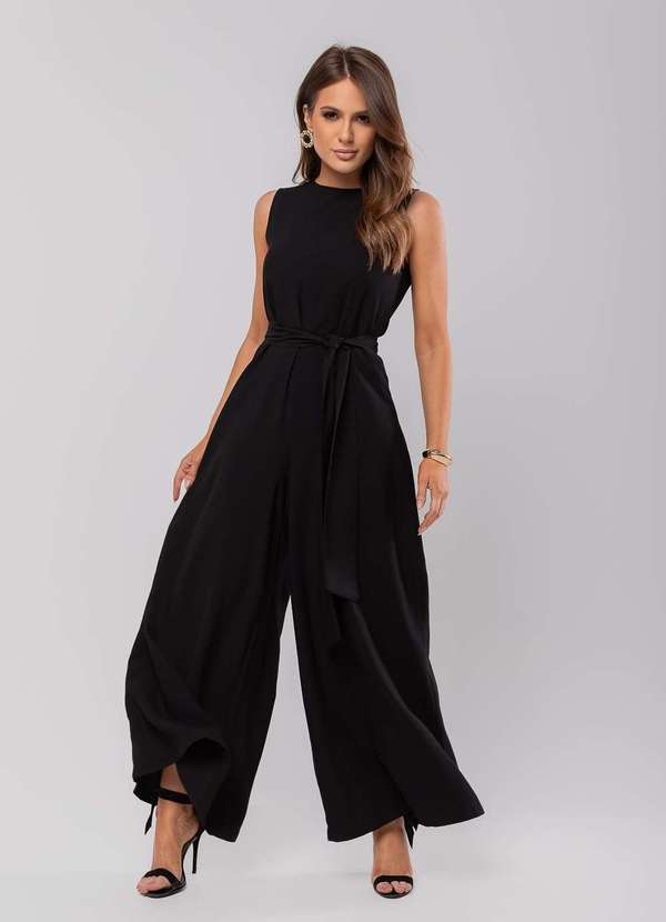 Salvatore Fashion - Macacão Regata Feminino Alfaiataria Pantalona Fashion Preto 6