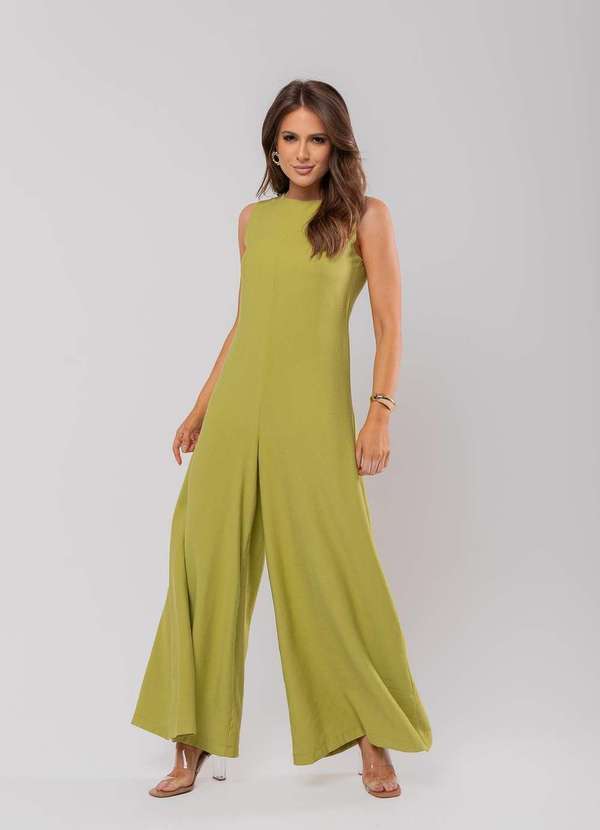 Salvatore Fashion - Macacão Regata Feminino Alfaiataria Pantalona Fashion Verde