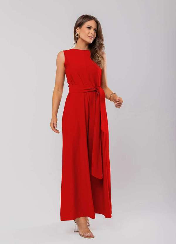 Salvatore Fashion - Macacão Regata Feminino Alfaiataria Pantalona Fashion Vermelho