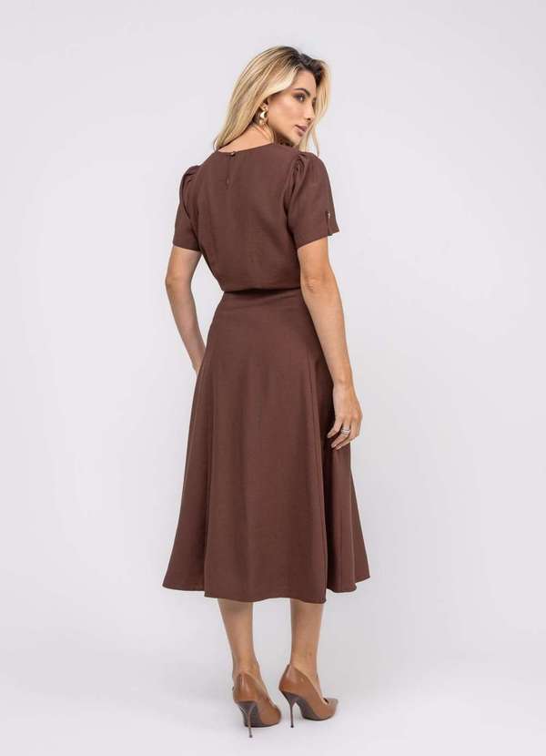 Salvatore Fashion - Saia Alfaiataria Midi com Bolsos Marrom 2
