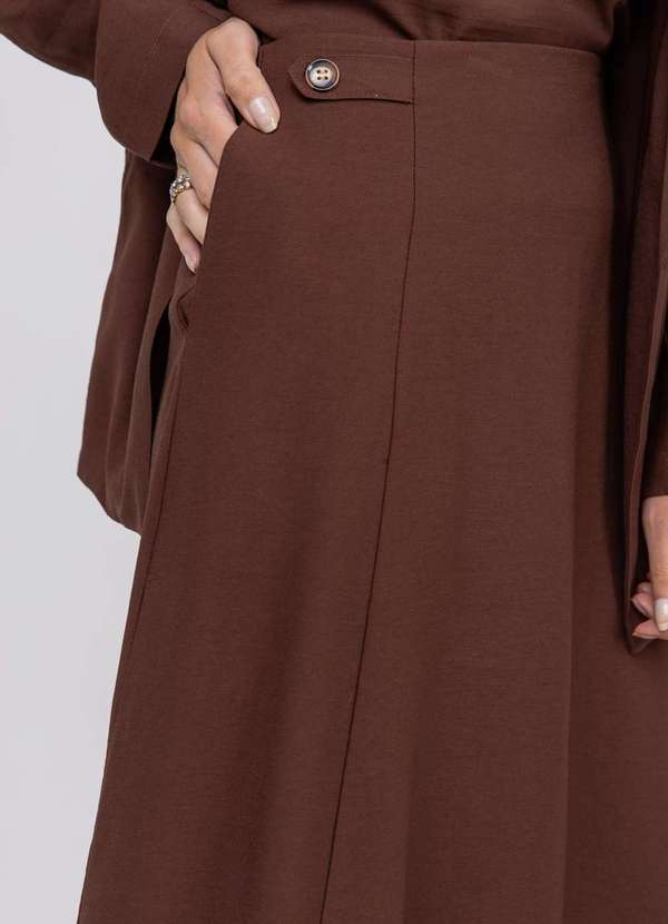 Salvatore Fashion - Saia Alfaiataria Midi com Bolsos Marrom 3