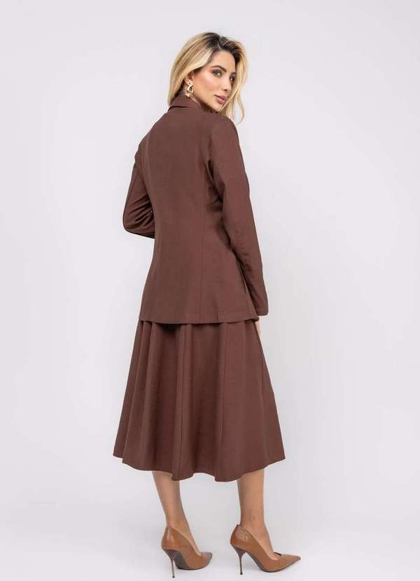 Salvatore Fashion - Saia Alfaiataria Midi com Bolsos Marrom 4