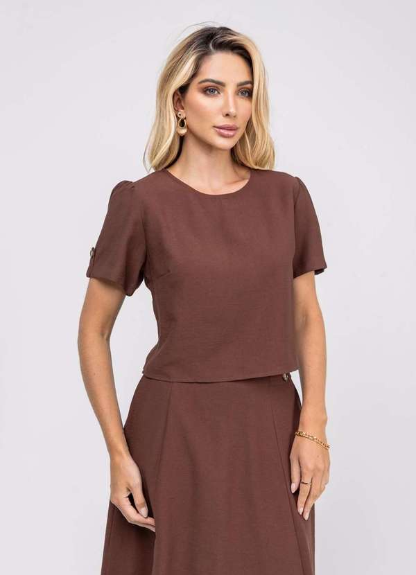 Salvatore Fashion - Saia Alfaiataria Midi com Bolsos Marrom 5