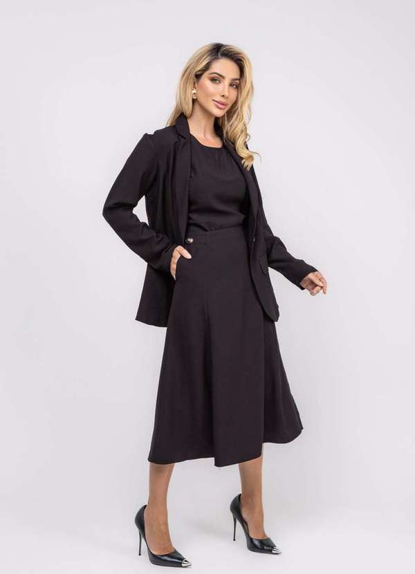 Salvatore Fashion - Saia Alfaiataria Midi com Bolsos Preto 4