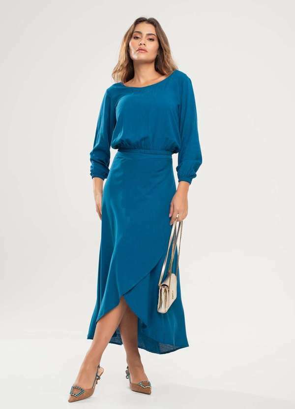 Salvatore Fashion - Saia Envelope Midi Viscolinho Fashion Azul