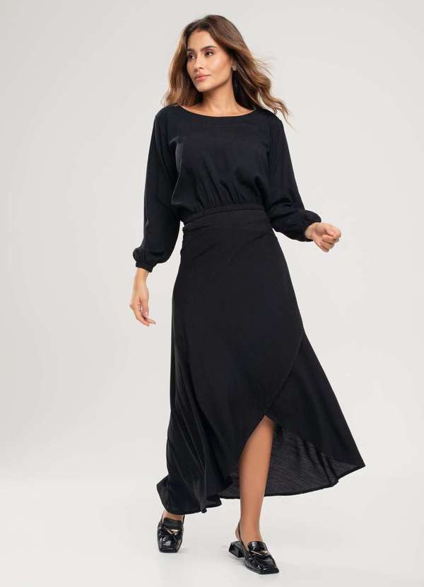 Salvatore Fashion - Saia Envelope Midi Viscolinho Fashion Preto 2