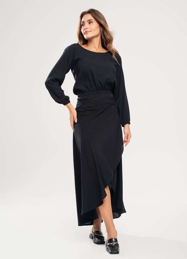 Salvatore Fashion - Saia Envelope Midi Viscolinho Fashion Preto 3