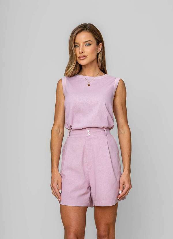 Salvatore Fashion - Short Alfaiataria com Pregas Rosa