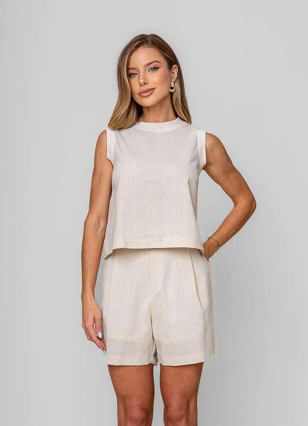 Salvatore Fashion - Short Alfaiataria com Pregas Bege 3
