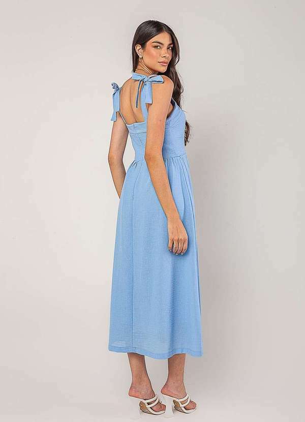 Salvatore Fashion - Vestido Alfaiataria Midi com Alças Largas e Amarração Azul 2