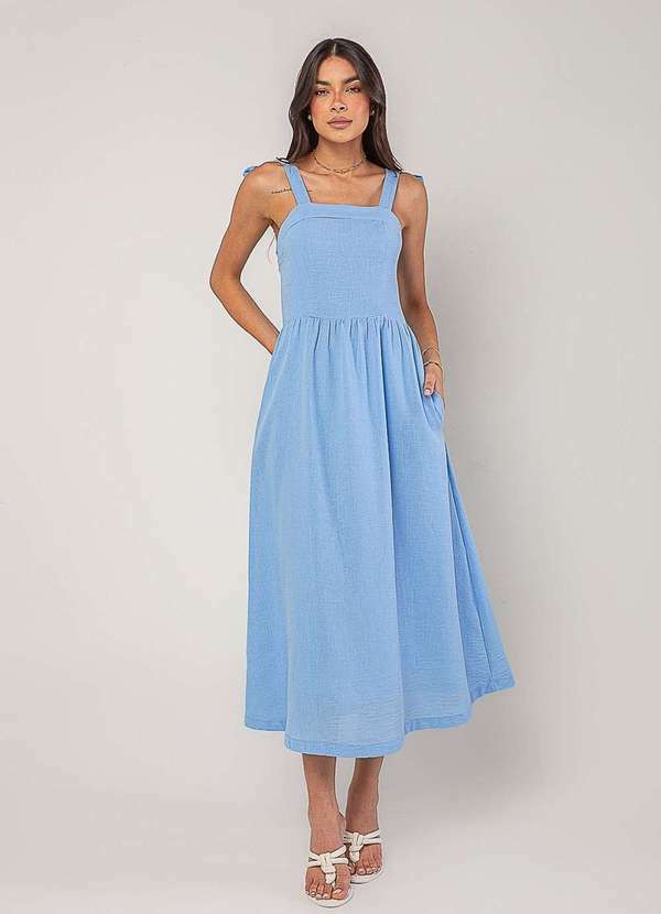 Salvatore Fashion - Vestido Alfaiataria Midi com Alças Largas e Amarração Azul 3