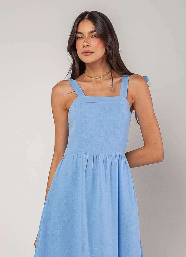 Salvatore Fashion - Vestido Alfaiataria Midi com Alças Largas e Amarração Azul 4