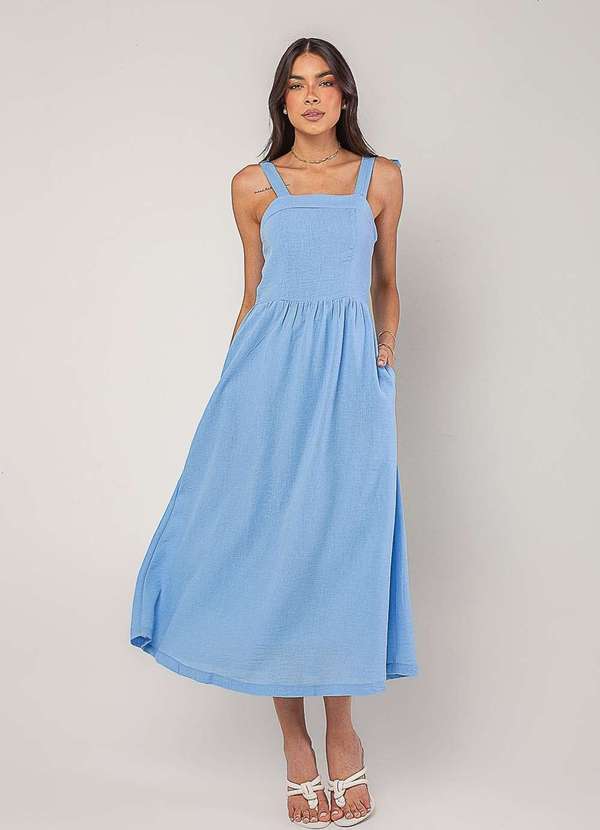 Salvatore Fashion - Vestido Alfaiataria Midi com Alças Largas e Amarração Azul 5