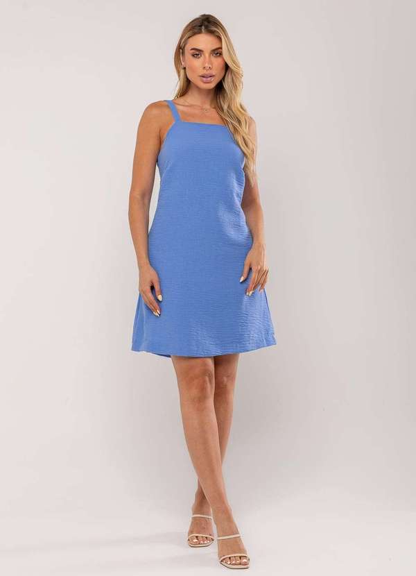 Salvatore Fashion - Vestido Curto com Alça Fina e Bolso Azul 4