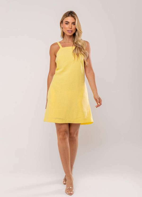 Salvatore Fashion - Vestido Curto com Alça Fina e Bolso Amarelo
