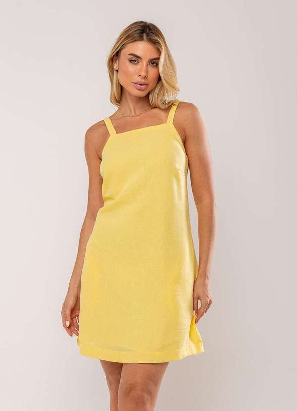 Salvatore Fashion - Vestido Curto com Alça Fina e Bolso Amarelo 3
